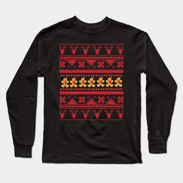 Gingerbread Christmas Ugly Sweater Long Sleeve T-Shirt by amitsurti